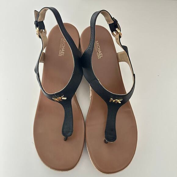 Michael Kors Laney Saffiano Leather Espadrille Wedge Sandals in Black (11) - Picture 5 of 14